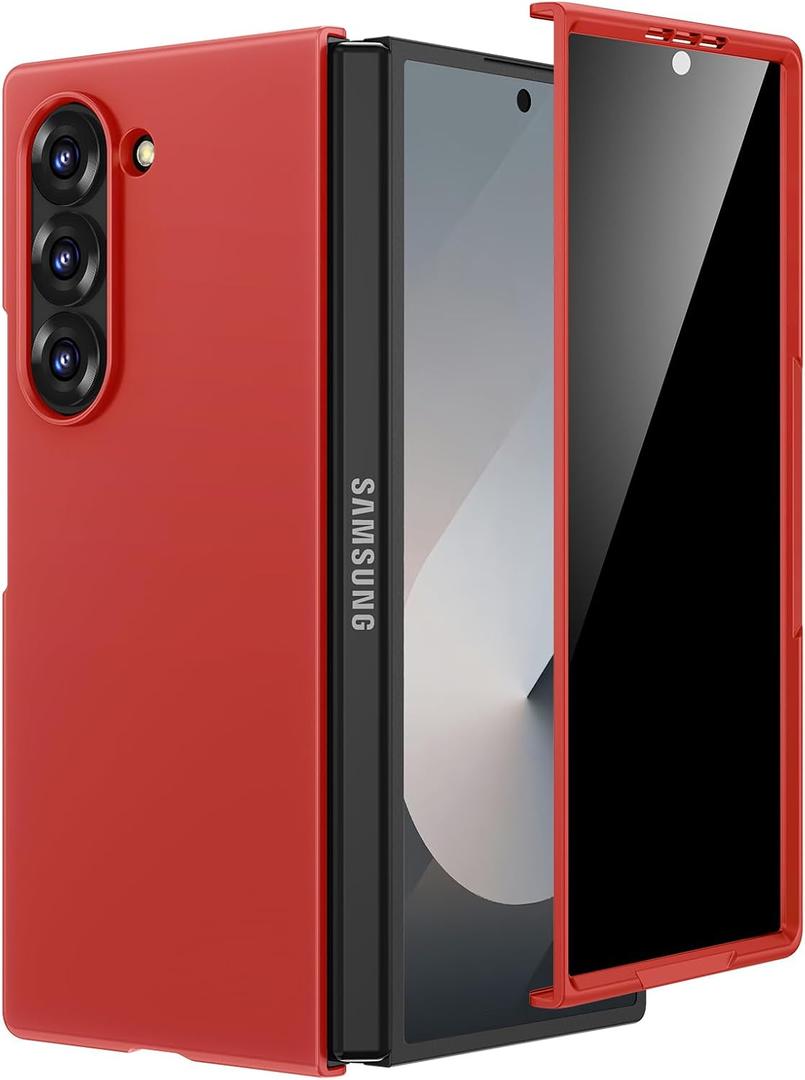 Maxdara for Samsung Galaxy Z Fold 6 Case, [Privacy Tempered Glass Screen Protector] [Support Wireless Charging] [Shockproof Hard Protective] Slim Fit Phone Case for Z Fold 6 5G (Red)