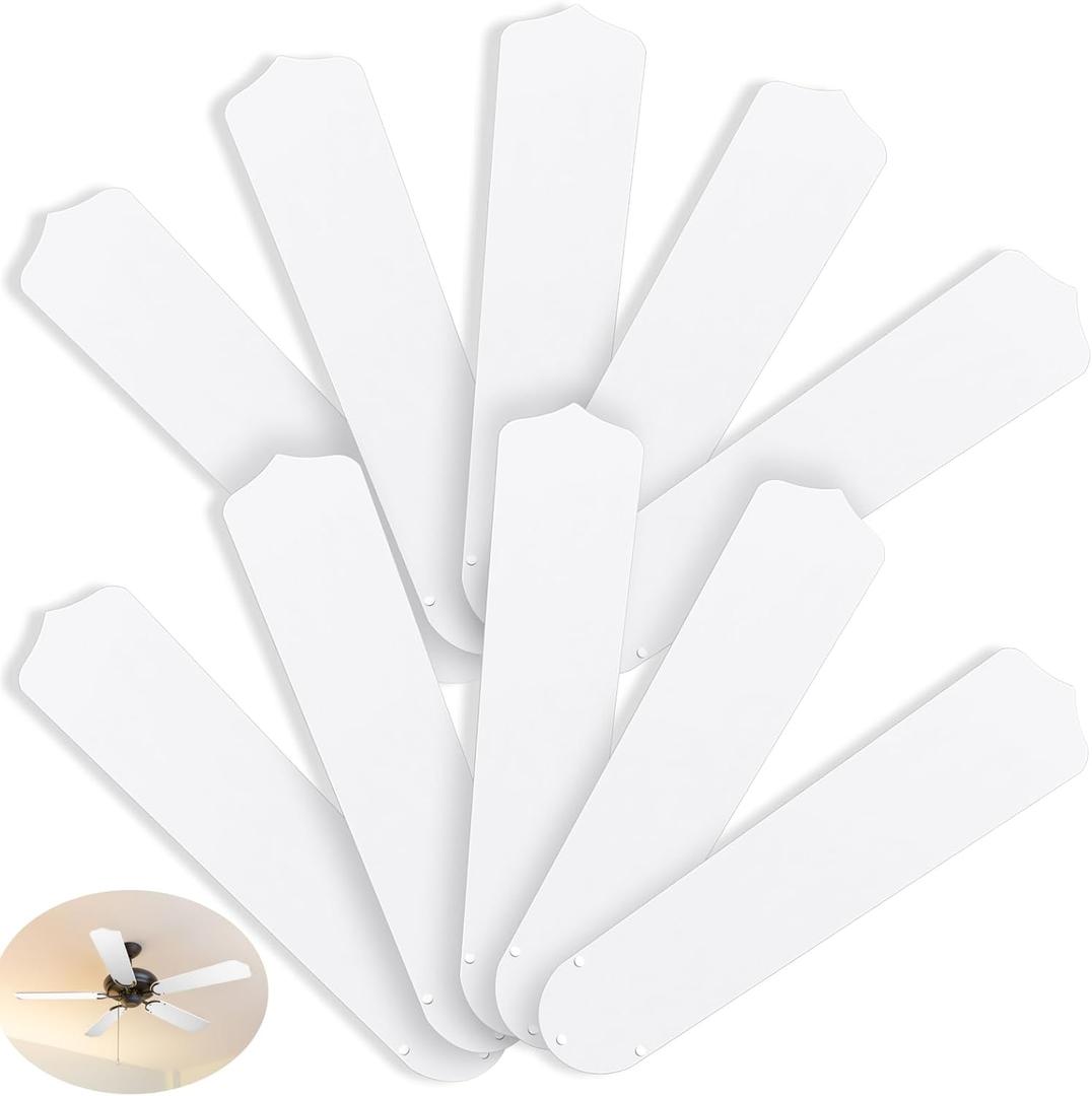 10Pcs Replacement Fan Blades for 42 52 Ceiling Fan Waterproof Weatherproof Fan Blades Replacement for Broken Substitution Replacing Indoor Outdoor Summer(White,42 Inch)