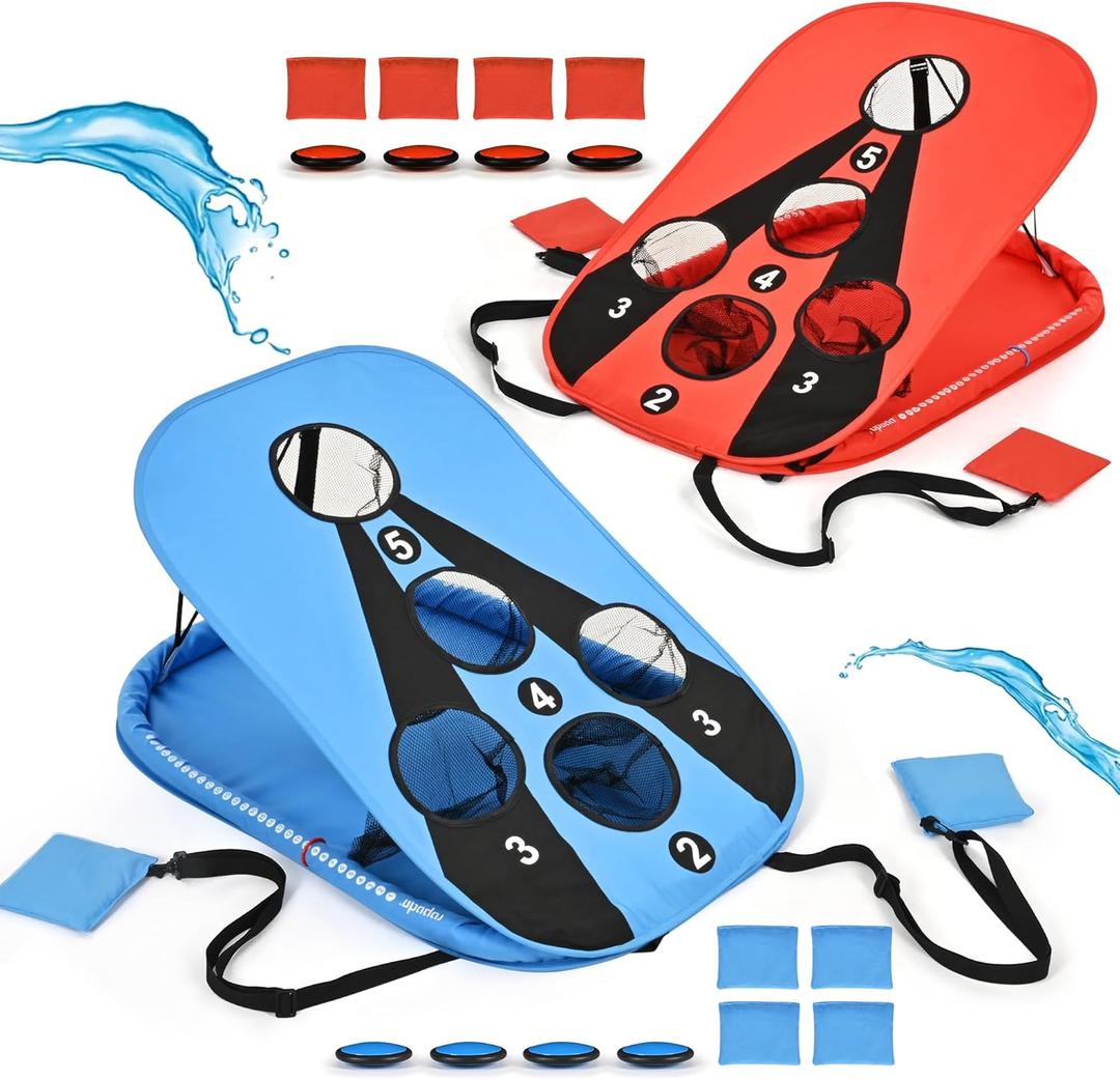 Ropoda Pool Cornhole Board Set, 3ft x 2ft Corn Hole Games for Adults, Cornhole Set Floating, Pool Games for Adults, Water and Land Dual-Purpose, Easy Setup, Beach Toys for Family, Beach/Lawn Toys (Blue and Red)