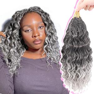 Gowit Pre Looped Deep Wave Crochet Hair 14 Inch 7 Packs Short Curly Ombre Grey Pre Twisted Ocean Wave Deep Twist Crochet Braids Synthetic Braiding Hair for Black Women