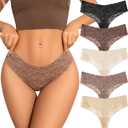 SHARICCA Women Seamless High Waist Underwear Sexy Floral Lace Thong Soft Comfortable Panties Pack (Small, 5p - Basic)