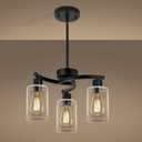 CNRATYE 3-Light Modern Farmhouse Black Pendant Lights Kitchen Island, Adjustable Height Contemporary Chandeliers for Dining Room Light Fixture Hanging, Clear Glass Shade