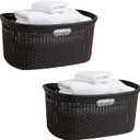 Mind Reader 40L Laundry Basket, Clothes Hamper, Wicker Design, Plastic, 23"L x 14.5"W x 11"H, Set of 2, Brown