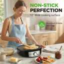 Nutrichef Electric Crepe Maker & Griddle Cooktop - Nonstick 12 Inch Aluminum Hot Plate with LED Indicator Lights & Adjustable Temperature Control - Wooden Spatula & Batter Spreader Included
