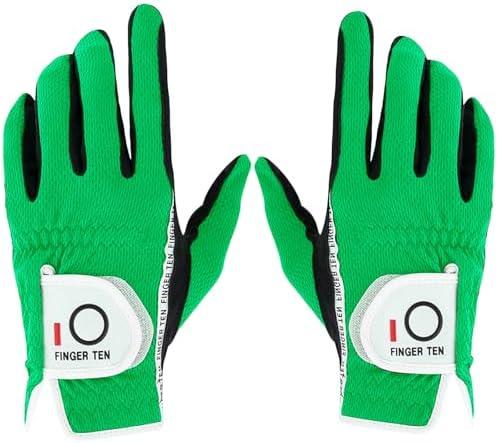 FINGER TEN Premium Rain Grip Men's Golf Gloves 1 Pair, Hot Wet Weather No Sweat Glove for Serious Feel & Performance, Left Right Hand Black Gray White Blue Fit Size S M L XL 2XL 3XL, (Medium)