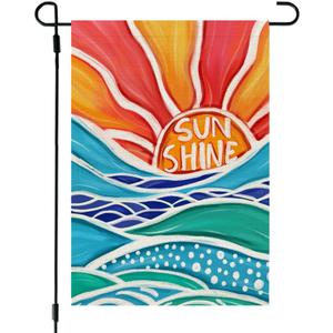 CROWNED BEAUTY Summer Sunshine Garden Flag Double Sided 12x18 Inches Small Burlap Seasonal Welcome Yard Decoration for Outside Porch CF1793-12