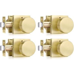 Haidms Gold Door Knobs Interior Privacy, Heavy Duty Square Brushed Gold Interior Door Knobs for Bedroom Bathroom, Brushed Brass Door Knob (2 Pack)