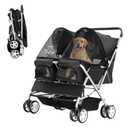 Double Pet Stroller, Foldable Stroller for 2 Dogs & Cats, Two-Seater Carrier Twin Dog Walk Jogger Travel Pet Carriage Cart with Storage, Black