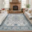 RELEANY Area Rugs Square 8ft Washable Non-Slip, Floral Vintage Distress Print Pattern Medallion Carpet for Living Room Bedroom Dining Room, Light Blue Navy Beige Gray White