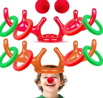 Happy New Years Christmas Inflatable Reindeer Antler Ring Toss Game 2 Set 10 PCS Christmas Party Game Decorations Inflatable Toys Kids Family Christmas Holiday Party Favor Supplies Carnival Game