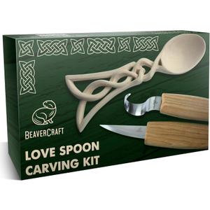 BeaverCraft Wood Spoon Carving Kit for Beginners DIY04 - Whittling Set Includes Spoon Carving Tools, Sloyd Whittling Knife Hook Knife, Basswood Blank - Woodworking Hobby Kit for Adults & Kids