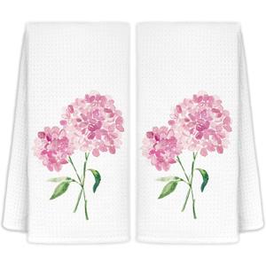 Pink Hydrangea Flowers Floral Kitchen Towels Set of 2 - Flowers Decorative Hand Towels for Bathroom, Pink Hydrangea Decor Dish Towels for Kitchen, Floral Hand Towels, 16x24