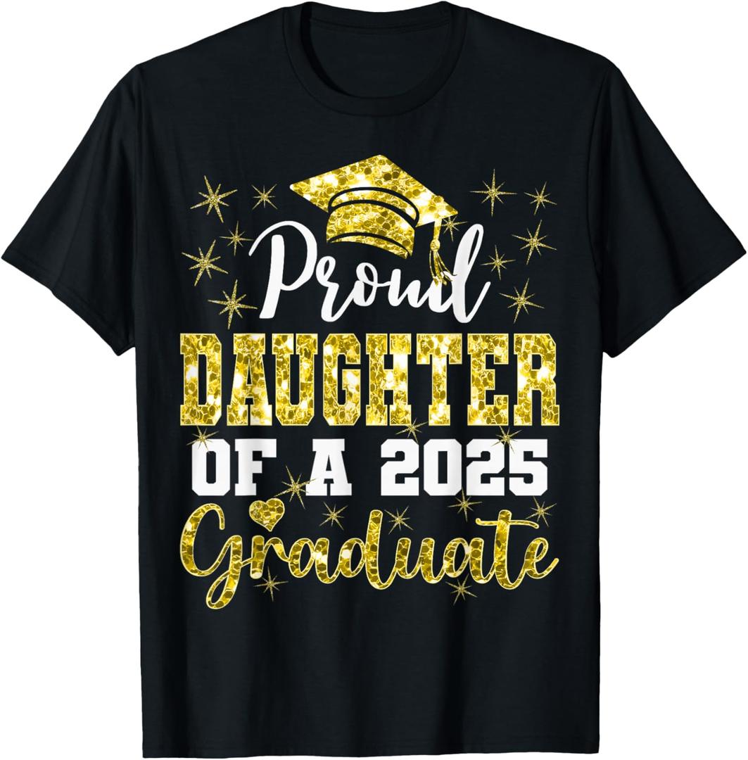 Super Proud Daughter of 2025 Graduate Graduation Family T-Shirt (Black, M)