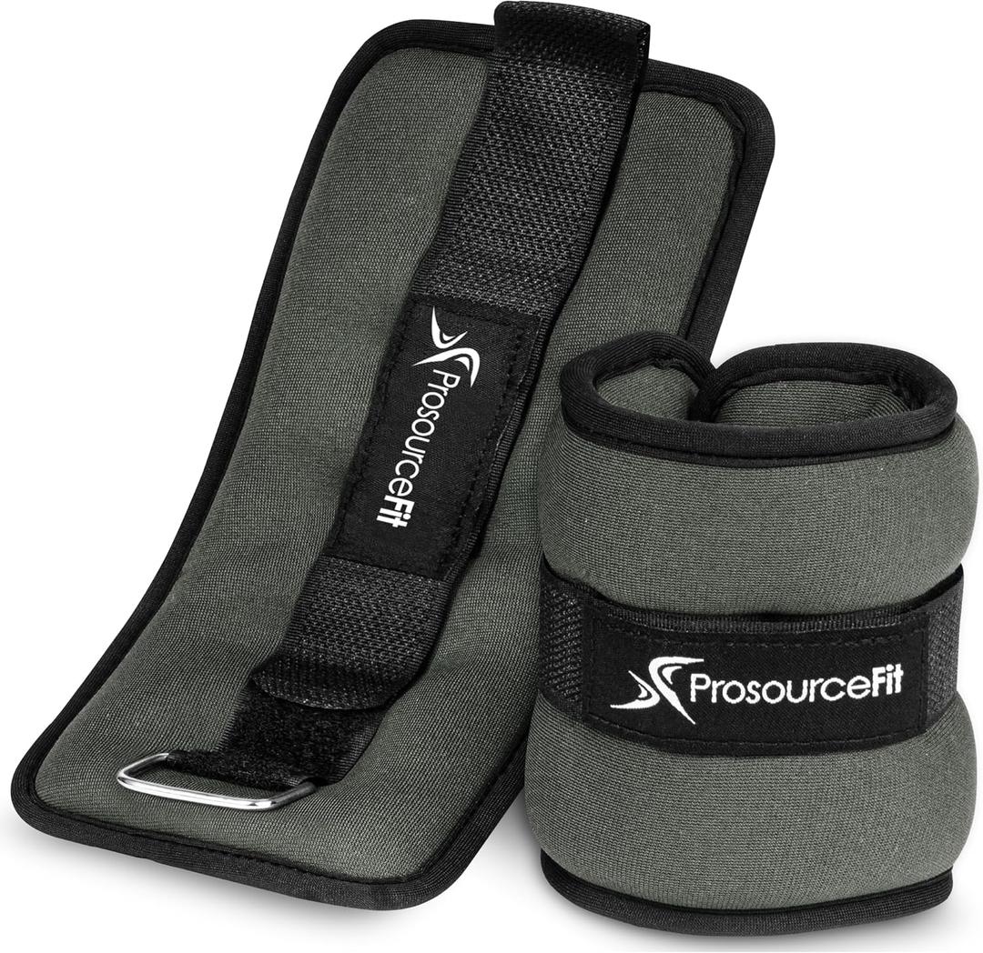 ProsourceFit Ankle/Wrist and Arm/Leg Weights Set of 2, Adjustable Strap 1 lb-5 lb, Adjustable Weight 15 lb, 10 lb, 7 lb for Men and Women (Grey, 2LB)