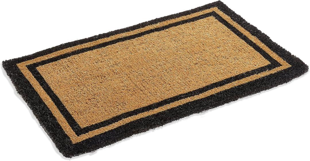 Kempf Black Border Coco Coir Door Mat, 24" x 48", Woven Backed, Heavy Duty Outdoor, Natural Fiber Entrance Mat for Front Door, Patio, Porch