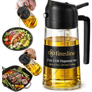 FineDine 16oz Olive Oil Sprayer for Cooking, 2 in 1 Olive Oil Dispenser Bottle for Kitchen, Air Fryer, Salad, BBQ & Baking Dual Spray Mist & Stream, with Measurement Marks, Black