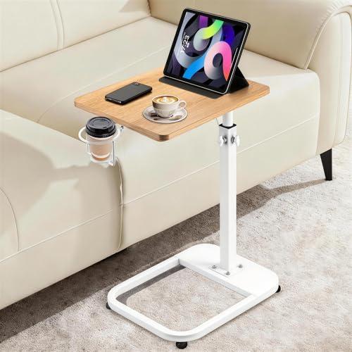 facka Adjustable C-Shaped End Table for Couch & Bed, Adjustable Height TV Tray, Stable Laptop Desk, Space-Saving Snack Side Table with Rounded Metal Corners