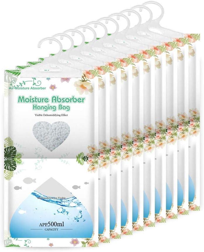 CANAGER Hanging Moisture Absorber-10 Packs, Hanging Dehumidifier Bags for Closet,Bedroom and kitchen,Fragrance Free,Moisture Absorb 12.5OZ