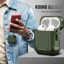 Maxjoy for Airpods Case, Carbon Fiber Secure Lock Clip Full Body Shockproof Hard Shell Protective Case Cover with Keychain for AirPod 1st and 2nd Generation Wireless Charging Case, Green