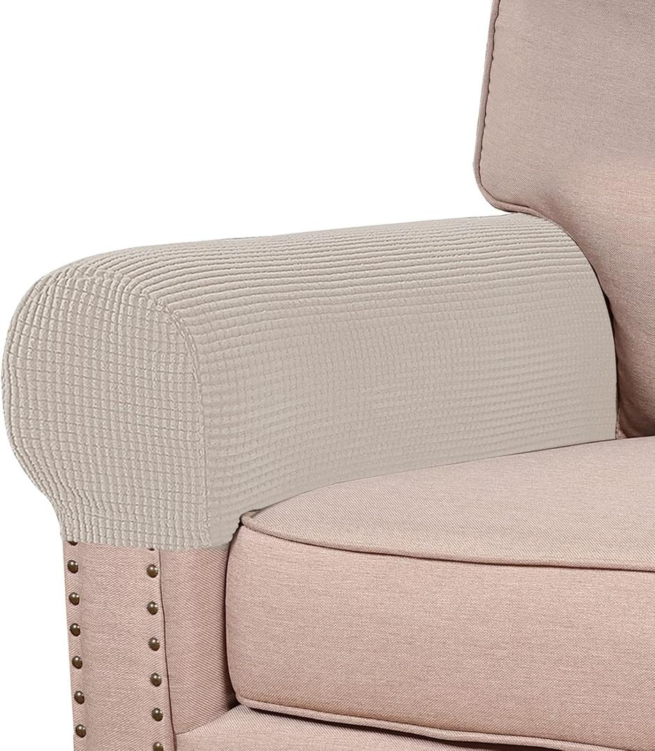 Couch Arm Covers, Sofa Covers Washable, Couch Cushion Covers, Armchair Slipcovers Sectional Couch Covers Anti-Slip Furniture Protector, (1PC Armrest Cover, Beige)