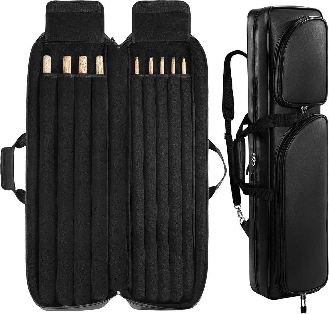 HOMBYS 4x5 FAUX Leather Pool Cue Case Holds 4 Butts & 5 Shafts, Billiard Stick Carrying Case Pool Stick Bag, Large Capacity Accessories Pockets