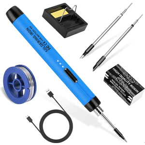 Dmyond USB Rechargeable Cordless Soldering Iron, Portable Wireless Electric Soldering with 1100mAh Battery, 3 Temperature Adjustment for Home Appliance Repair, DIY, Blue