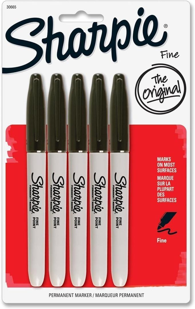 Fine Point Permanent Marker, Black, (5 packs of 5 markers)