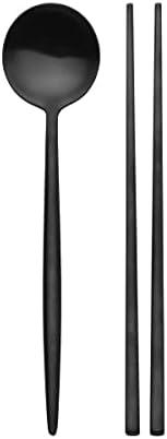 Studio Nova Premium 18/10 Stainless Steel Black Chopsticks & Spoon Set