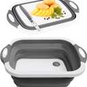 SSKT 3-in-1 Collapsible Cutting Board Multifunctional Kitchen Sink Tub Basin with Drain, Chopping Board & Washing up Bowl Space-Saving & Portable for Kitchen, Camping, RV, & Outdoor Use (Grey)