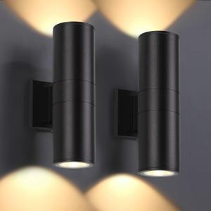 Outdoor Wall Lights 2 Packs, Integrated LED Cylinder Up Down 12W 2700K Modern Aluminum Light, Waterproof Exterior Light for Porch Patio Door (Black)
