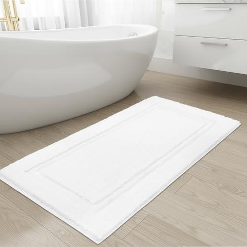 SHACOS Super Soft Bathroom Runner Rugs 20x47 inch Non Slip Washable Bath Rugs for Bathroom Tub Shower Bath Mats Floor Mats Decor Accessories, White 1'8" x 3'11"