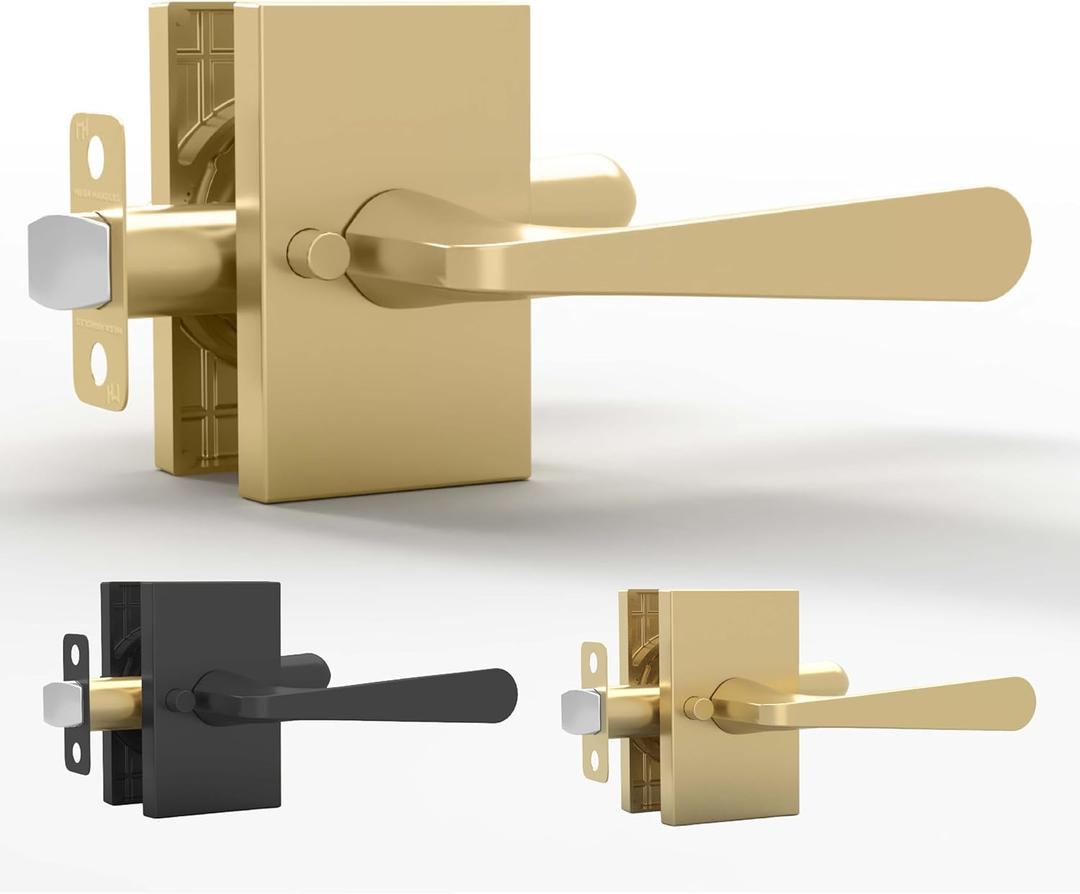 Mega Handles Serrano Privacy Door Handle - 1 Pack Interior Reversible Gold Door Handle, Heavy Duty Bed & Bath Door Handles with Privacy Door Lock, Fits All Standard Doors - Satin Brass