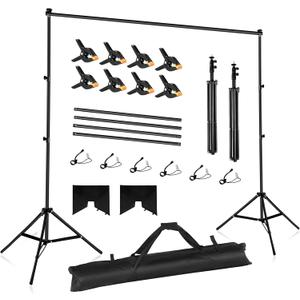 Backdrop Stand 10x7ft Adjustable Photo Backdrop Stand Kit Photography Backdrops with 4 Crossbars, Photo Studio Adjustable Background Stand for Parties/Wedding