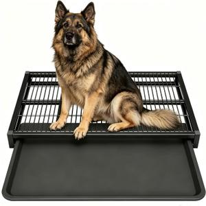 Indoor Dog Potty Toilet, Elevated Pee Pad Holder for All Breeds, Keeps Paws & Floors Clean, Ideal for Bedroom/Dorm, Rainy Days & Early Mornings/Late Nights (Black, L: 30.7 x 19.7 x 3.2 inch)