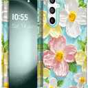 Galaxy S23 FE Case,3 in 1 Oil Painting Flower Pattern Heavy Duty Shockproof Protection Silicone Rubber Bumper+Hard Plastic Hybrid Protective Cover for Samsung S23 FE 6.4",Green Flower