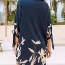 CUPSHE Women Mini Summer Dress Cover Up Oversize Floral Shirt 3/4 Sleeve Cuff Tie Button Down Beach Dresses Cover Up Top (Blue, XXL)
