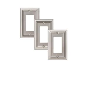 DEWENWILS Decorator Outlet Covers, Satin Nickel Outlet Wall Plates, 4.92" x 3.14" Decorative Switch Plate Cover, Metal Electrical Outlet Cover Plate, 3 Pack