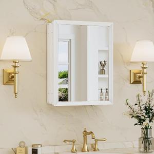 TokeShimi 14 x 18 White Recessed Medicine Cabinet with Mirror, Assembly Required, Medicine Cabinet for Bathroom, Stepless Adjustable Shelves, Beveled Aluminum Frame, DTC Hinge