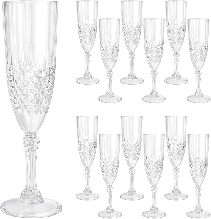CHICERA 12 Pcs Plastic Champagne Flutes,White Champagne Glasses Bulk, Made of Durable Plastic Material Can be Used for Weddings, Everyday Fun Parties and More!