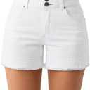 roswear Women's High Waisted Stretchy Frayed Hem Summer Denim Jean Shorts Large, White 