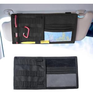 1 PC Car Sun Visor Storage Bag, Pen Carabiner Card File Multifunctional Pocket Organizer, Nylon Sports and Leisure Outdoor Sports Storage Bag, Universal for Car Sun Visor Accessories (Black)