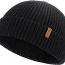 FURTALK Fisherman Beanie for Men Women Sytlish Short Cuff Knittet Watch Cap Winter Hats (One Size, Black)