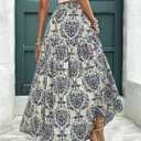 Milumia Women's Boho Vintage Floral Print Beach Vacation Maxi Skirt | Elastic High Waist Long Tiered Flared A Line Dress for Women, Going Out, Summer, Casual Flowy (S)
