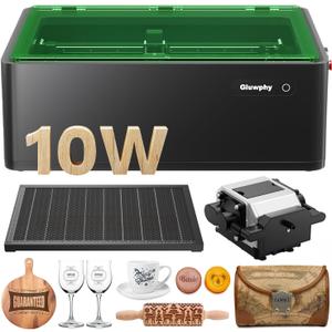 Gluwphy Laser Engraver Machine 10000mW(10W) Enclosed Diode Laser Cutter for Beginner, Class 1 Safety Laser Engraving Machine for Wood, Metal, Acrylic, with Air Assist, Honeycomb, Air Filter, Black