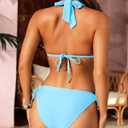 Women Halter Bikini Set - Two Piece Triangle Swimsuit Tie Bathing Suit 2025 Cute Swimwear (Blue, M)