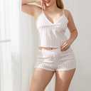 2 x Womens 2 Piece Pajamas Sets Y2k Cute Sleeveless Cami Tops and Shorts Matching Lounge Set Sleepwear (White, S)