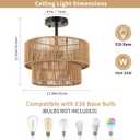 Boho Light Fixtures Ceiling Mount, 3-Light Rattan Chandelier Woven Double Layer, Semi Flush Mount Ceiling Light for Hallway Bedroom Farmhouse Kitchen Entryway Living Room