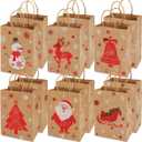 Christmas Kraft Gift Bags 12 Count Assorted Styles Bags Xmas Small Paper Bags with Handles Christmas Goodie Bags with Christmas Prints for Xmas Gift Wrapping Christmas Party Supplies