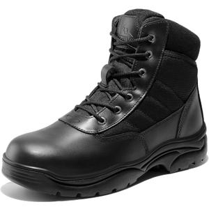 NORTIV 8 Men's Waterproof Tactical Work Boots Leather Outdoor Hiking Military 6 Inches Motorcycle Combat Boots (12, Black)