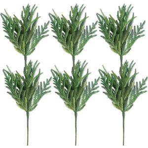 SRJUSV Artificial Pine Stems 12 Pcs Christmas Norfolk Pine Branches, Artificial Branch Faux Stem Greenery Picks for Vase DIY Crafts Xmas Garland Wreath
